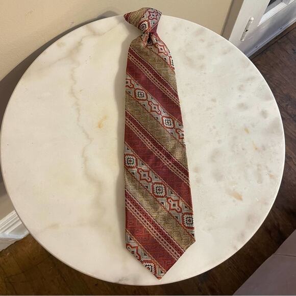 Vintage Sears “The Mens Store” Clip Tie red gold gray black - Picture 1 of 8